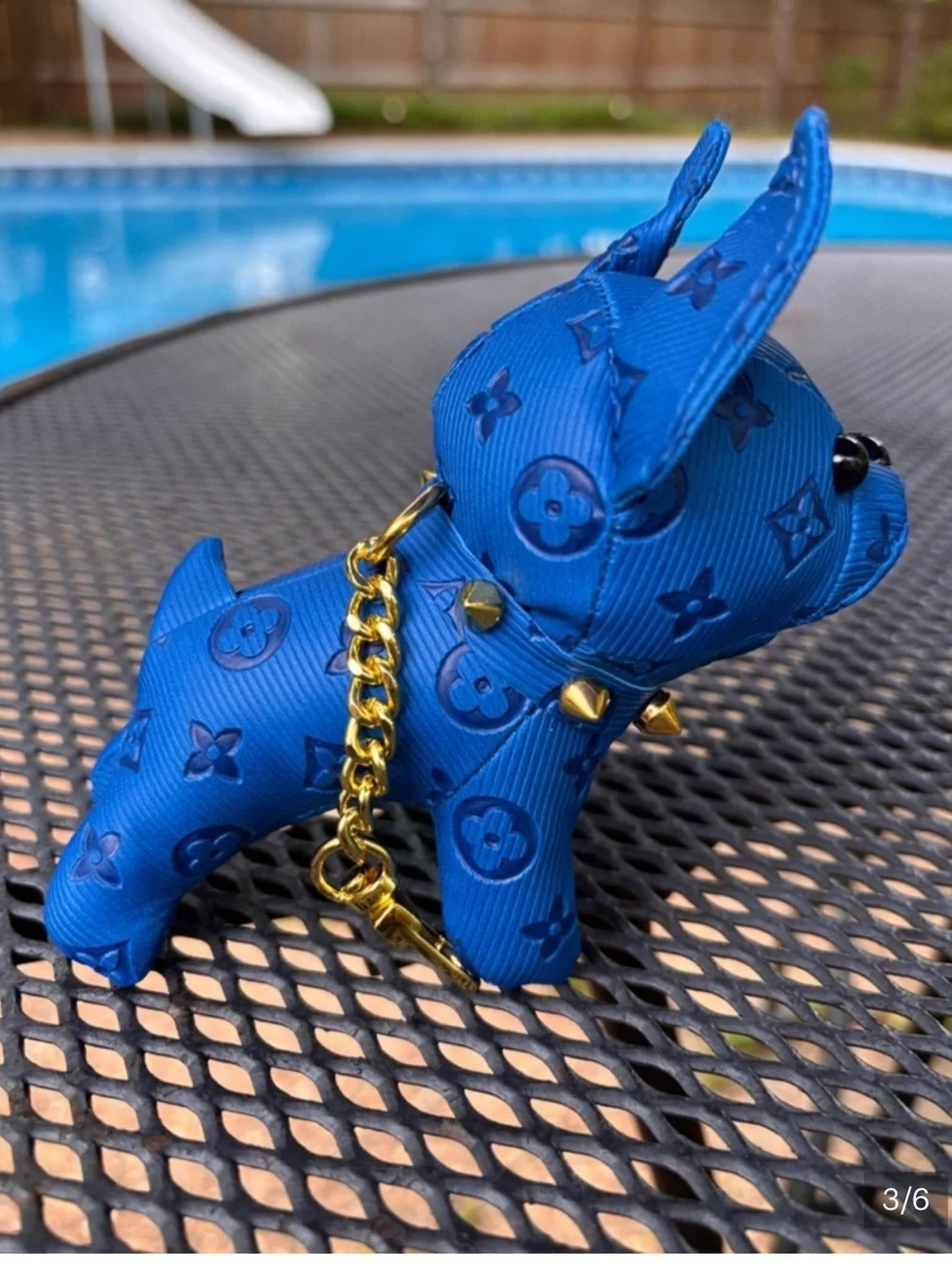 Bag Charm/Key Fob bright Blue  Frenchie Dog with spiked collar! 💙💙